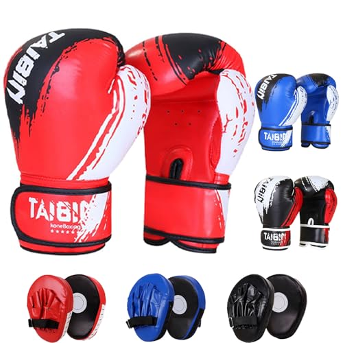 2-in-1 Boxing Gloves and Punching Mitts Set for Kids Youth,6 oz Kids Boxing Gloves and Boxing Pads,Boxing Training Equipment for Punching Bag,Kickboxing,Gift for Boys and Girls - color: black