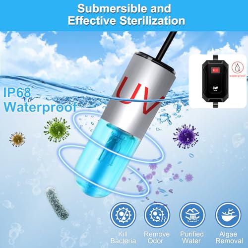 TAISHAN 3W Mini Aquarium Algae Removal Light With Timer, Waterproof Green Clear Light for Fish Tank, Pond, Swimming Pool - size: 3 W mini - 3 inch