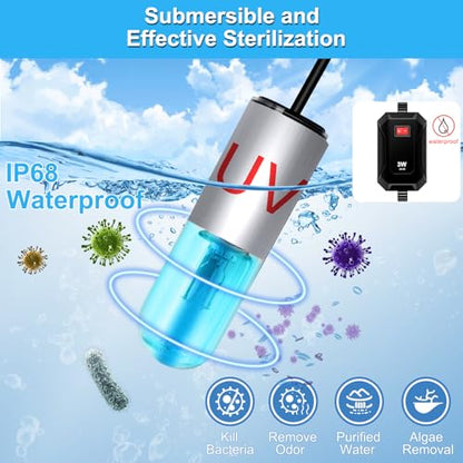 Aquarium Clean Light，3 W mini &13W Submersible Light with UV Test Card,Aquarium Water Clean Green Clear Waterproof Clean Lamp for Pond,Swimming Pool,Indoor (3W MINI)