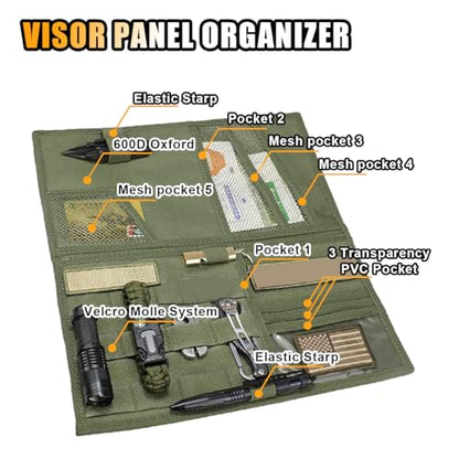 smilfuy Tactical Molle Car Sun Visor Organizer, Large Molle Visor Panel - color: Army Green