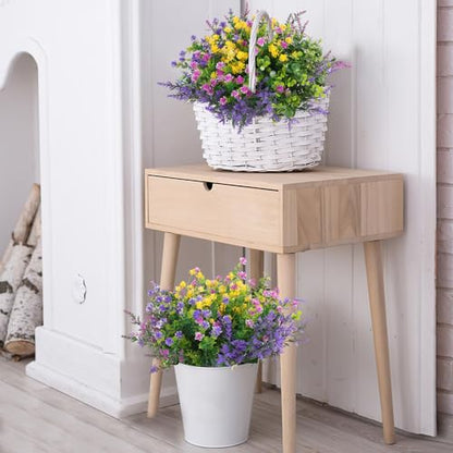 Hananona 12 Pcs Artificial Flowers Outdoor, Faux Artificial Plants UV Resistant Plastic Flower Bulk for Hanging Planter Porch Window Home Wedding Fall Summer Decor (12, Fuchsia, Purple, Yellow, Green)