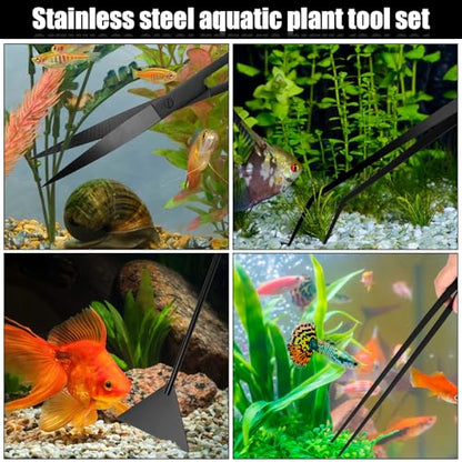 Aquarium Aquascaping Tool Stainless Steel Aquascape Tools Kit 4 in 1 Anti-Rust Fish Tank Starter Kit with Tweezers Scissors Spatula for Aquarium Plants (Black) - color: Black