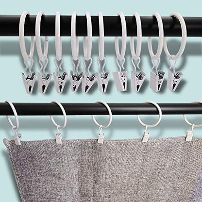 40 Pack Metal Curtain Rings with Clips, Drapery Clips Hooks, Decorative Curtain Rod Clips 1.5 in Interior Diameter, Rustproof White