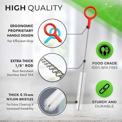 Heavy Duty Cleaning Brushes Set of 4 - Extra Long Straw Cleaners for Metal and Plastic Reusable Drinking Straws, to Clean Small Spaces, Sippy Cups, Water Bottles - Sturdy Hard Brush Bristles