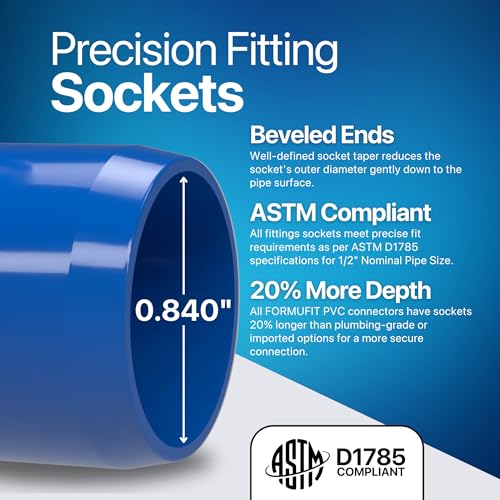 1/2” 90 Degree Elbow Furniture Grade PVC Fitting in Blue, Made in USA, UV-Resistant, Impact-Proof, 0.840” Actual Socket Diameter (Pack of 10) - F01290E-BL-10 - color: Blue