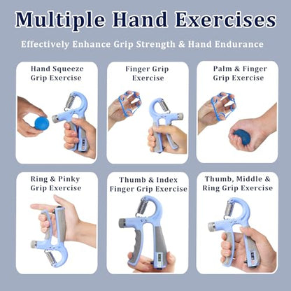 CYFIE Grip Strength Trainer Kit Adjustable 10-132Lbs Hand Exerciser Counter - color: Blue