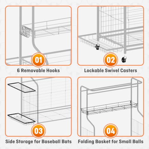Sports Equipment Organizer Heavy Duty Rolling Garage Storage Rack