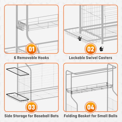 Sports Equipment Organizer Heavy Duty Rolling Garage Storage Rack