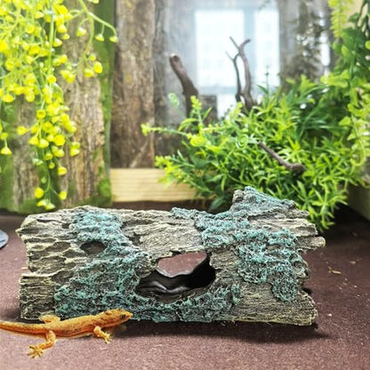 Reptile Hide Cave Small Resin Aquarium Deoration Cave Hollow Tree Trunk Log Fish Tank Ornament Hideout for Small Reptile Gecko Tarantula Fish Shrimp7.3 * 2.7 * 2.7IN