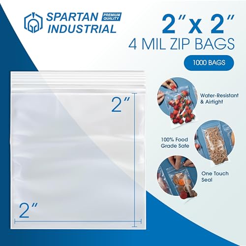 Spartan Industrial - 2" X 2" Heavy-Duty Small Zip Bags (1000 Count) - 4 Mil Plastic Bags for Small Parts, Crafts, Hardware - size: 2" X 2"
