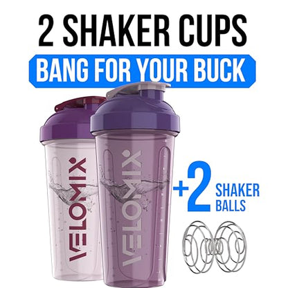 VELOMIX 2 Pack 28oz Protein Shaker Bottle for Protein Mixes, Purple Mix - color: B2) Purple Mix