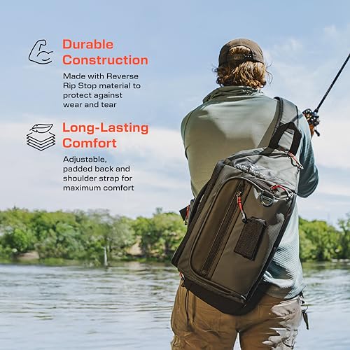 Evolution Fishing Largemouth 3.0 Sling Pack - Grey, 3600, Tackle Storage Shoulder Bag, Includes Deep Quiklatch Tackle Tray, Plier Holster, Heavy Duty Sling Pack