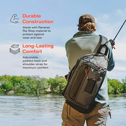 Evolution Fishing Largemouth 3.0 Sling Pack - Grey, 3600, Tackle Storage Shoulder Bag, Includes Deep Quiklatch Tackle Tray, Plier Holster, Heavy Duty Sling Pack