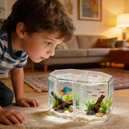 Toyvian Fish Separation Box with Removable Divider Dual Compartment Isolation Hatchery for Betta Safe Breeding Tank for Tropical Fish and Fry Aquarium Incubator 7.87X4.72X4.33In