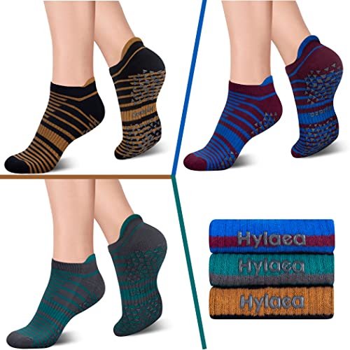 Hylaea Unisex Non Slip Socks with Grip for Yoga, Hospital, Pilates, Barre | Ankle, Cushioned - color: 3 Pairs Stripe, size: Small-Medium