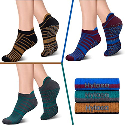 Hylaea Unisex Non Slip Socks with Grip for Yoga, Hospital, Pilates, Barre | Ankle, Cushioned - color: 3 Pairs Stripe, size: Small-Medium