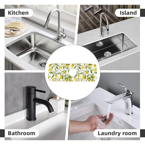 Yellow Lemon Teal Kitchen Sink Splash Guard Faucet Mat 1 Pcs, Absorbent Fast Drying Mat Gadgets Splash Guard For Bathroom 15 X 5.5 Inches