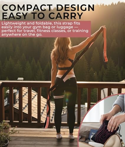 TAVIEW Yoga Strap for Stretching – Stretch Band with 12 Loops –Multi-Grip Pilates Hamstring Stretcher Belt – Physical Therapy Equipment for Best Flexibility - color: Pink & Black