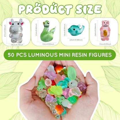 OurWarm 150 pcs Mini Resin Animals Glow in The Dark, Miniature Figurines Tiny Sea Turtle Animal to Hide, Small Animals Figures for Fairy Garden Micro Landscaping Dollhouse Accessories Aquarium Decor