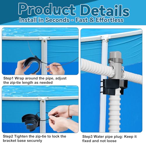 1 Pack Swimming Pool Plunger Valve Bracket, Pool Hose Holder Intake Hose Bracket with Hose Clamps, Pool Pipe Holder Compatible with Most Brand, Pool Valve Support for Above Ground Pools Accessories