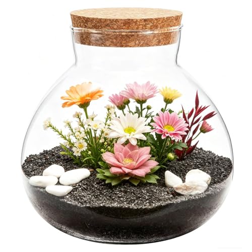 Milisten Glass Plant Terrarium with Cork Lid, 5.9x6.29In Clear Micro Landscape Terrarium Jar, Glass Fish Bowl Vase, Plant Propagation Station, Desktop Planter Container for Home Office Decor - size: 15x16cm