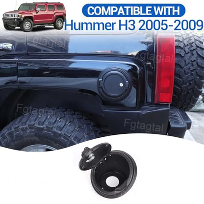 Fuel Door Locking Gas Tank Cap Cover Compatible with Hummer H3 2005-2009 Aluminum Gas Cap Fuel Filler Door Cover Gas Tank Doors Trim Accessories, Style B (Black)