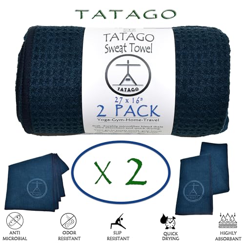 Hot Yoga Sweat Towel & Hand Towel - Soft & Absorbent, Quick Drying Microfiber, Non Slip for XL Yoga Mat or Gym, Travel Towel 2-Pack - color: Oceanic