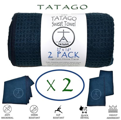 Hot Yoga Sweat Towel & Hand Towel - Soft & Absorbent, Quick Drying Microfiber, Non Slip for XL Yoga Mat or Gym, Travel Towel 2-Pack - color: Oceanic