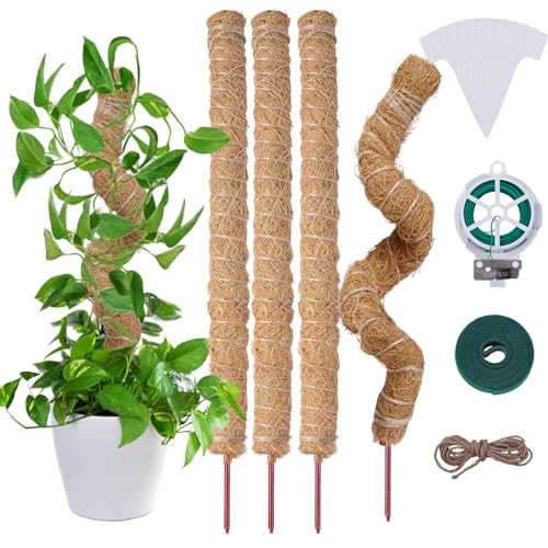 4 Pcs Bendable Moss Pole for Monstera Plant Support，24 Inch Handmade Coir Pole Stick for Climbing Plants Indoor Plant Stakes for Potted Plants to Grow Upwards