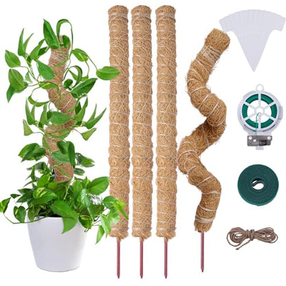 4 Pcs Bendable Moss Pole for Monstera Plant Support，24 Inch Handmade Coir Pole Stick for Climbing Plants Indoor Plant Stakes for Potted Plants to Grow Upwards