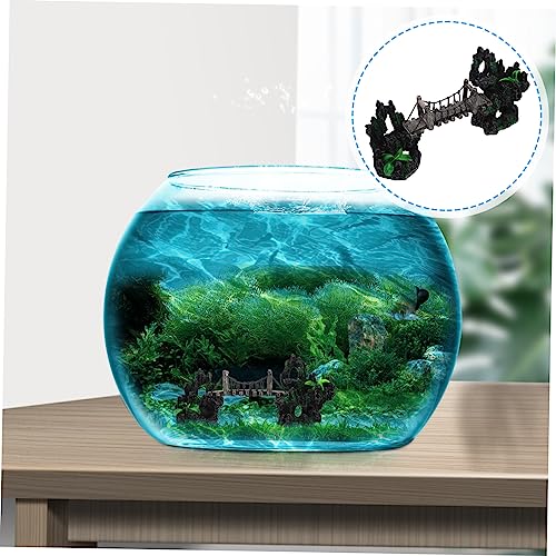 Aquarium Suspension Bridge Decor Lifelike Resin Rockery Adornment Fish Tank Landscaping Statue Unique Aquarium Decoration for Home Office Creative Underwater