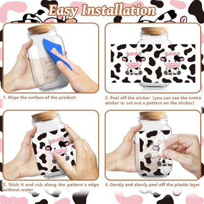 UV DTF Cup Wraps Transfer Stickers Cow Pattern, 10 Sheets Waterproof Custom Vinyl Transfer Sticker 16oz Coffee Glass Cup Tumbler Bottle Mug Decals for Men Women - style: Cow