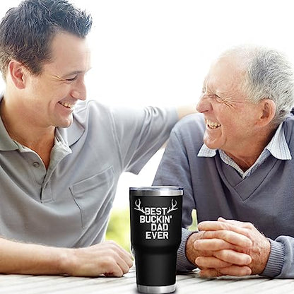 Dad Gifts for Men BEST BUCKIN' DAD EVER Tumbler 30 Oz Stainless Steel Insulated Cup Coffee Mug with Lid and Straw Mens Father's Day, Christmas and Birthday Gifts Idea - color: DAD-Hunting-01