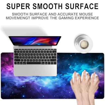 Desk Mat, Blue Purple Clouds Stars Galaxies Large Extended Gaming Mouse Pad,Waterproof Non-Slip Rubber Base and Stitched Edges Desk Pad for Work Game Office Home 35.4x15.7in - color: Colour11