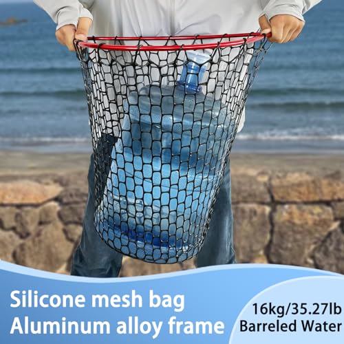 Telescoping Metal Lock Fishing Net with Handle Red Green 64" 52" Rubber Fish Net - Adjustable Length Lightweight Foldable Large Big Collapsible Extendable Fishing Net - color: Red with black handle(3-section pole)
