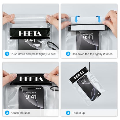 HEETA 5-Pack Clear Waterproof Dry Bag Pouch, Water Tight Cases Dry Bags Document Holder for Camera Mobile Phone Maps, Kayaking Boating