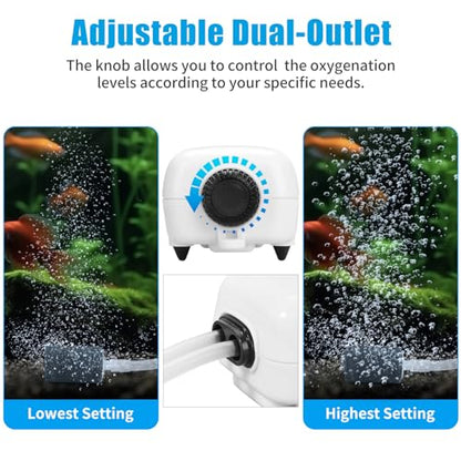 AQUANEAT Aquarium Air Pump for 20-210 Gallon Tank, Fish Air Bubbler, Hydroponic Oxygen Aerator with Stones, Airline Tubing, Check Valves
