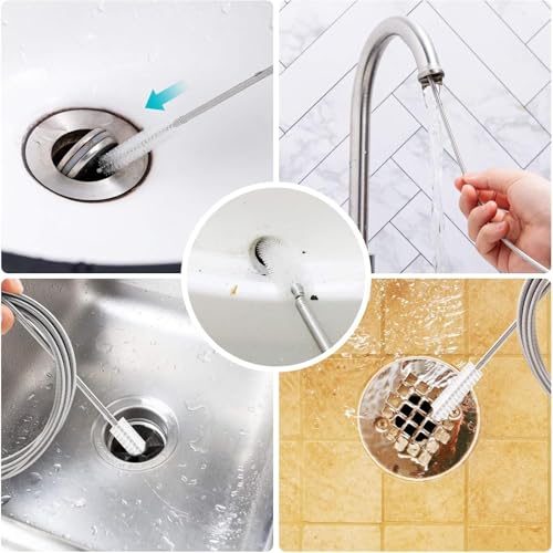 2 Pack 79" Flexible Pipe Cleaner Brush, Rustproof Bendable Drain Brush with Dual Bristles for Home, Bathroom, Car & Aquarium - color: 79inch