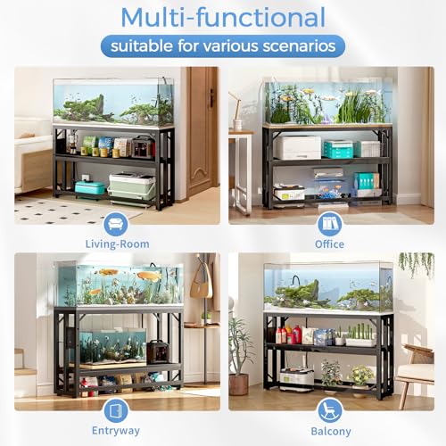 55 Gallon Fish Tank Stand with Power Outlet,Adjustable Aquarium Stand, Heavy Duty Terrarium Stand,Metal Frame Reptile Turtle Tank Stand Suitable for Home Office,860LBS Capacity, Black - color: Black, size: 55 Gallon