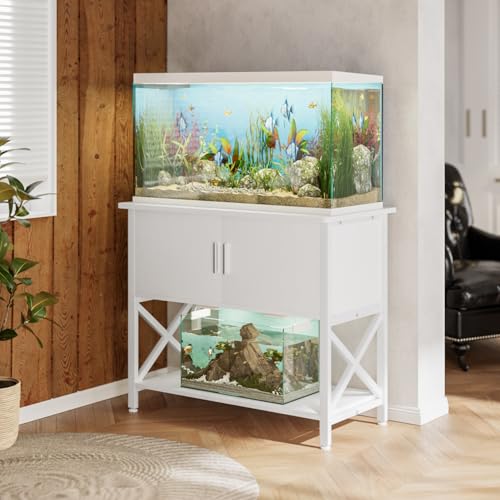 40-50 Gallon Aquarium Stand, Fish Tank Stand with Cabinet Storage, Metal Turtle Reptile Tank Stand, Fish Tank Accessories Storage, 36.6" L*18.9" W Tabletop, White - color: White