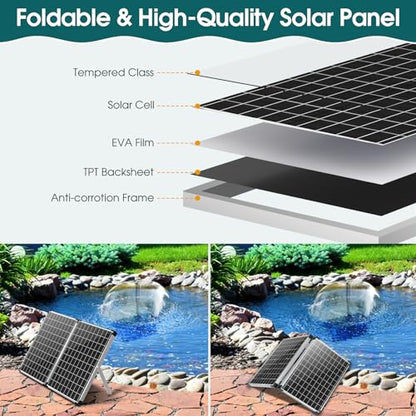 55W Solar Pond Filter, Solar Fountain Pump with Pond Filter Kit Adjustable Flow, Pond Filter Box with Filter Medias for Outdoor Ponds Fish Tank Pool Waterfall Koi Pond Water Features