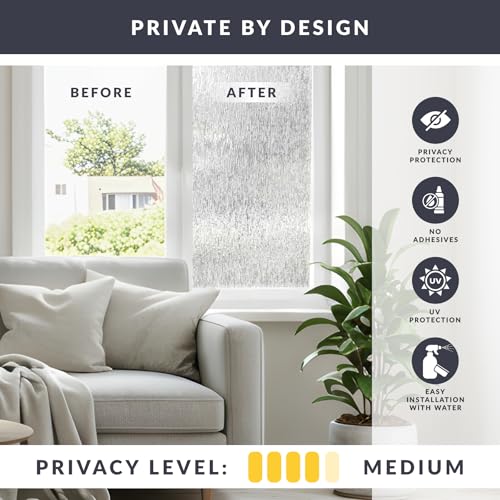 Rain Window Privacy Film by Artscape - Decorative Textured Glass Design, Static Cling, Blocks Views, Not Light, UV Protection, Non-Adhesive Water-Applied Installation, Made in USA - 36 x 72 Inch