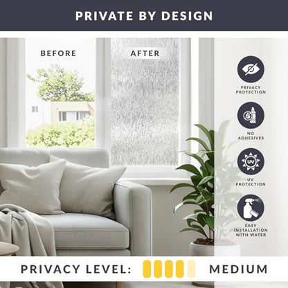 Rain Window Privacy Film by Artscape - Decorative Textured Glass Design, Static Cling, Blocks Views, Not Light, UV Protection, Non-Adhesive Water-Applied Installation, Made in USA - 36 x 72 Inch
