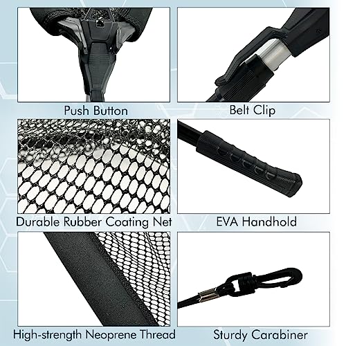 Black Paw Floating Fishing Net Foldable Telescopic Fish Landing Net with Built in Length Scale Rubber Coated for Kayak, Fly, Trout