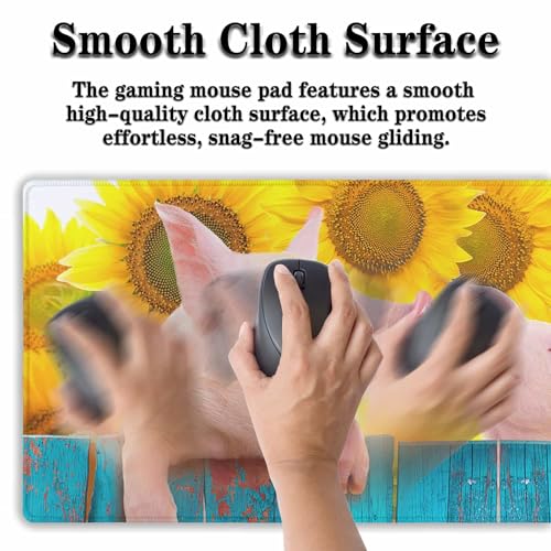 Keyboard Mat Yellow Blue Long Mouse Pad, Computer Mat Large Desk Pads, Big Desk Mat Non-Slip Rubber Base, 35.4 X 15.7 inch for Work/Game/Office/Home Funny Pig Hanging on A Fence. Studio Photo. - color: Funny Pig