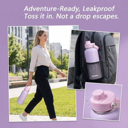 32 oz Insulated Water Bottle Pink Stainless Steel Flask - color: Rose Quartz