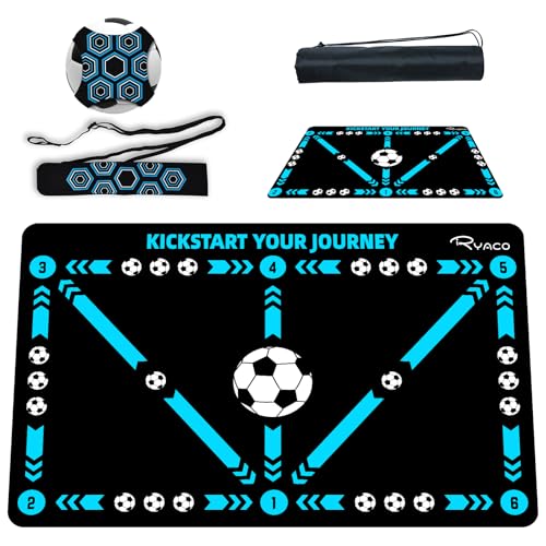 RYACO Soccer Training Mat, 90×60cm(35 * 24in) Non-Slip Agility Footwork Mat for Ball Control & Dribbling Drills with Storage Bag & Return Net for Kids, Adults, Coaches