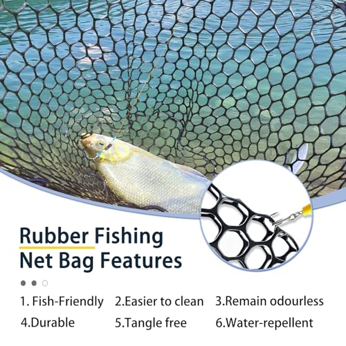 Telescoping Metal Lock Fishing Net with Handle Red Green 64" 52" Rubber Fish Net - Adjustable Length Lightweight Foldable Large Big Collapsible Extendable Fishing Net - color: Red with black handle(3-section pole)