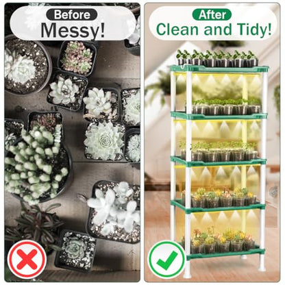 RooTrimmer Seed Starter Tray Unit, 5-Tier Plant Stand with 4 LED Grow Lights & 90 Pack 2.5 Inch Clear Nursery Pots – for Indoor Gardening, Herb, Seedling Kits & Small Greenery