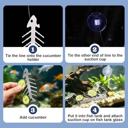Fish Tank Cucumber Holder for Pleco, Aquarium Vegetable Clip Suction Cup, Stainless Steel Aquarium Vegetable Feeding Tools for Shrimp Loach Pleco Food Feeder in Fresh and Salt Water